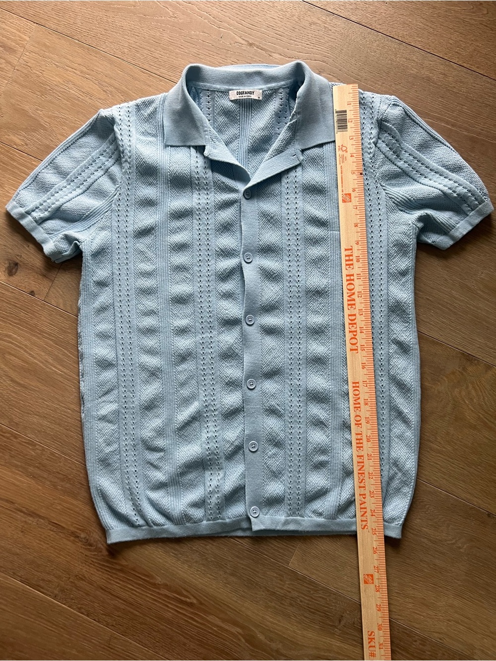 COOFANDY Knit Polo Shirt Mens Medium Light Blue Textured Button Up